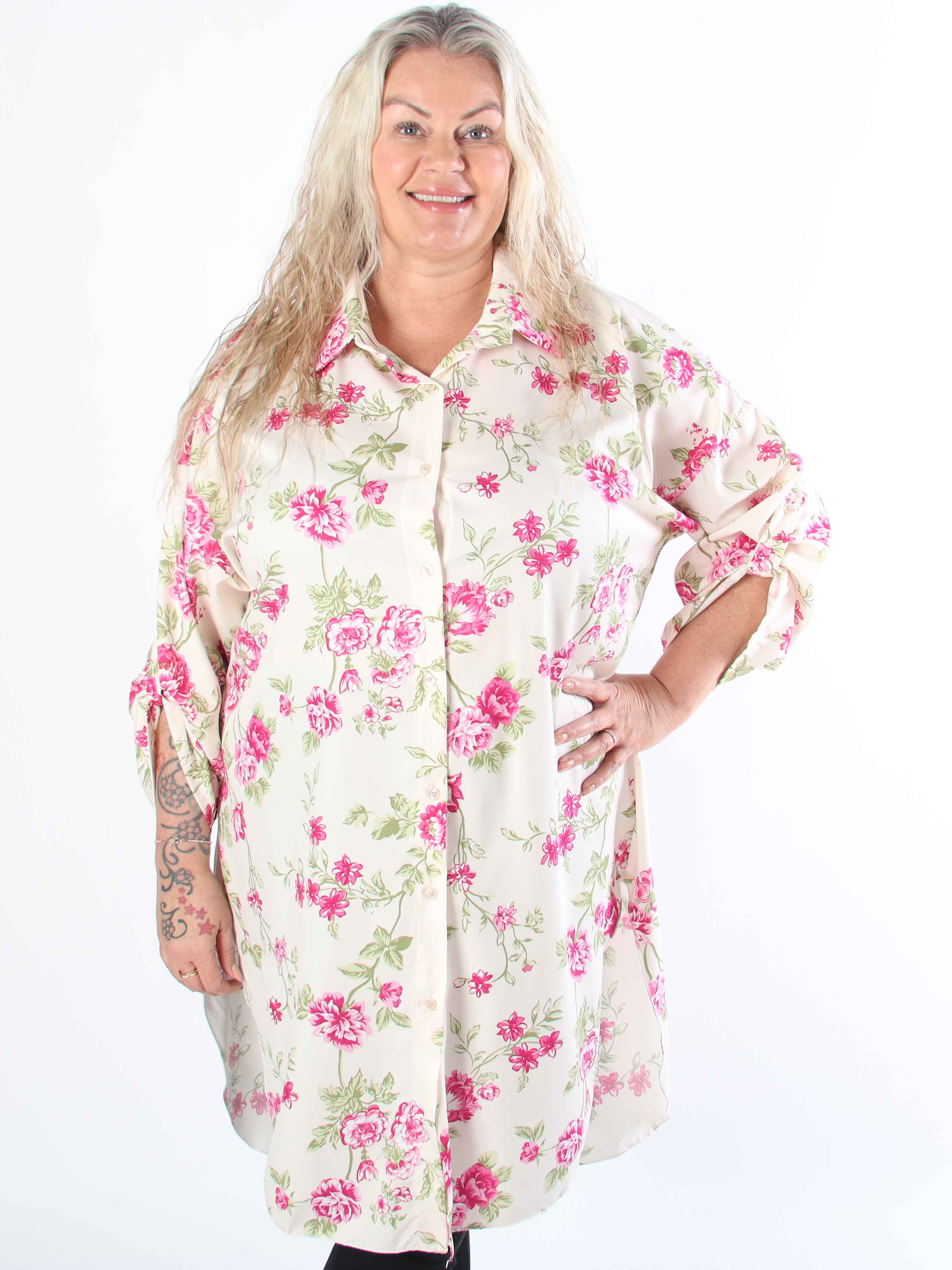 Jessica - Skjortekjole i viskoseblanding med bonderoser